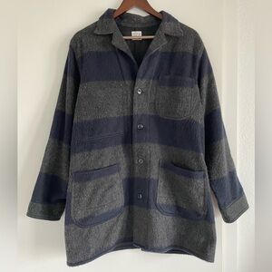 Orslow Japan Wool Stripe Blue Grey Chore Coat Jacket Coverall Size 2